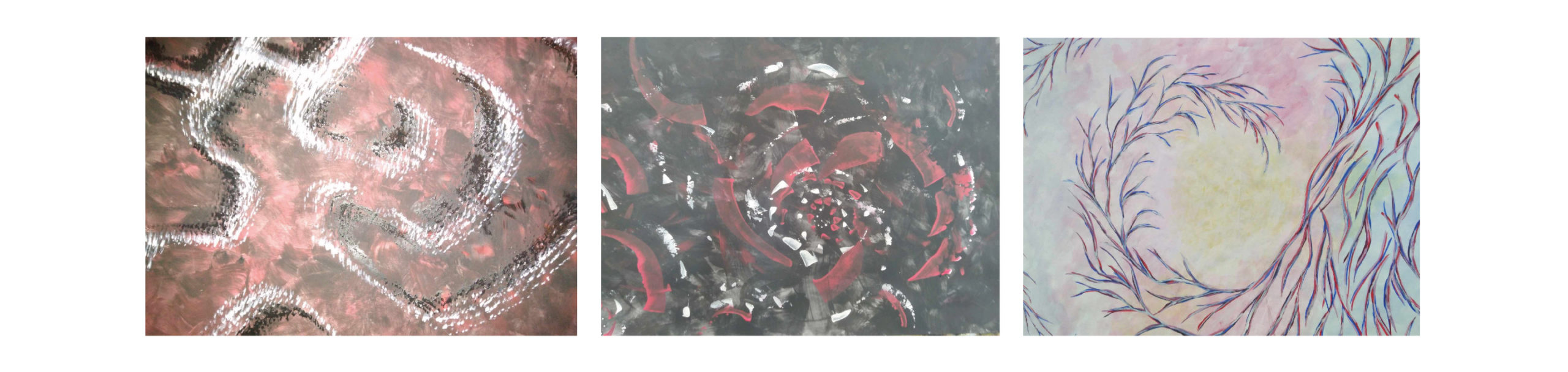 Peinures arts abstrait dans des teintes sombres rouge et noir 
